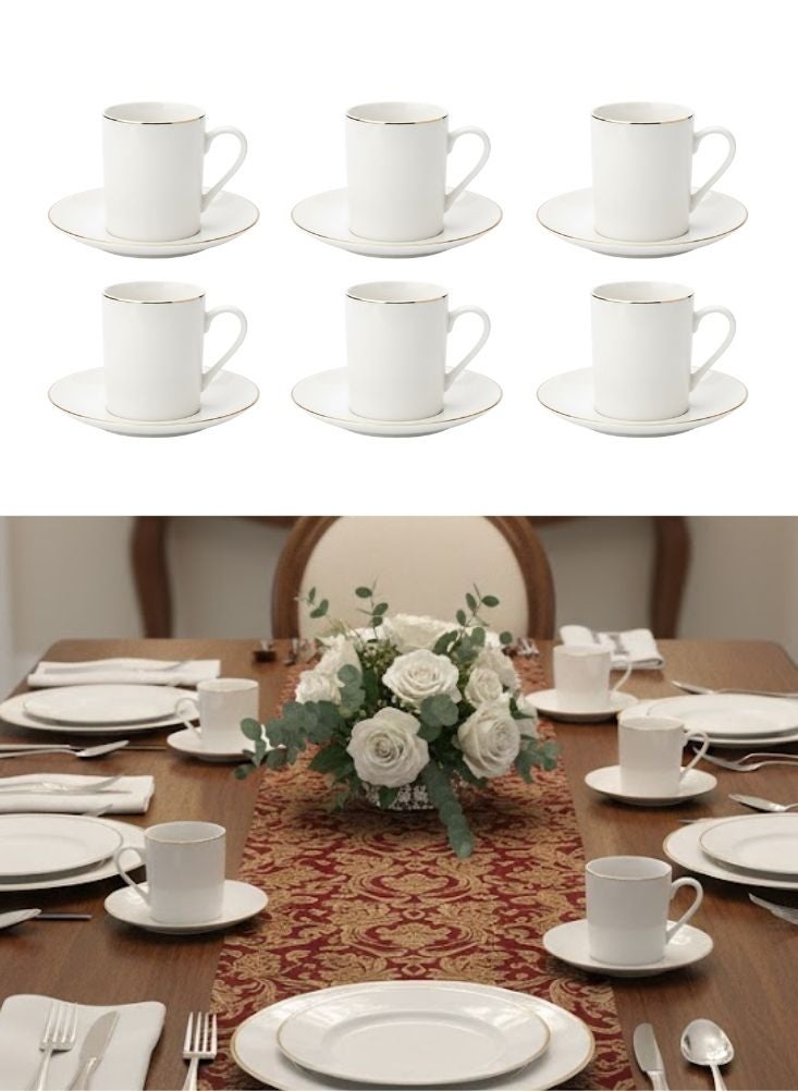 Premium Elegant White Porcelain Coffee Cup & Saucer Set of 6 for Dining Table - Image 1